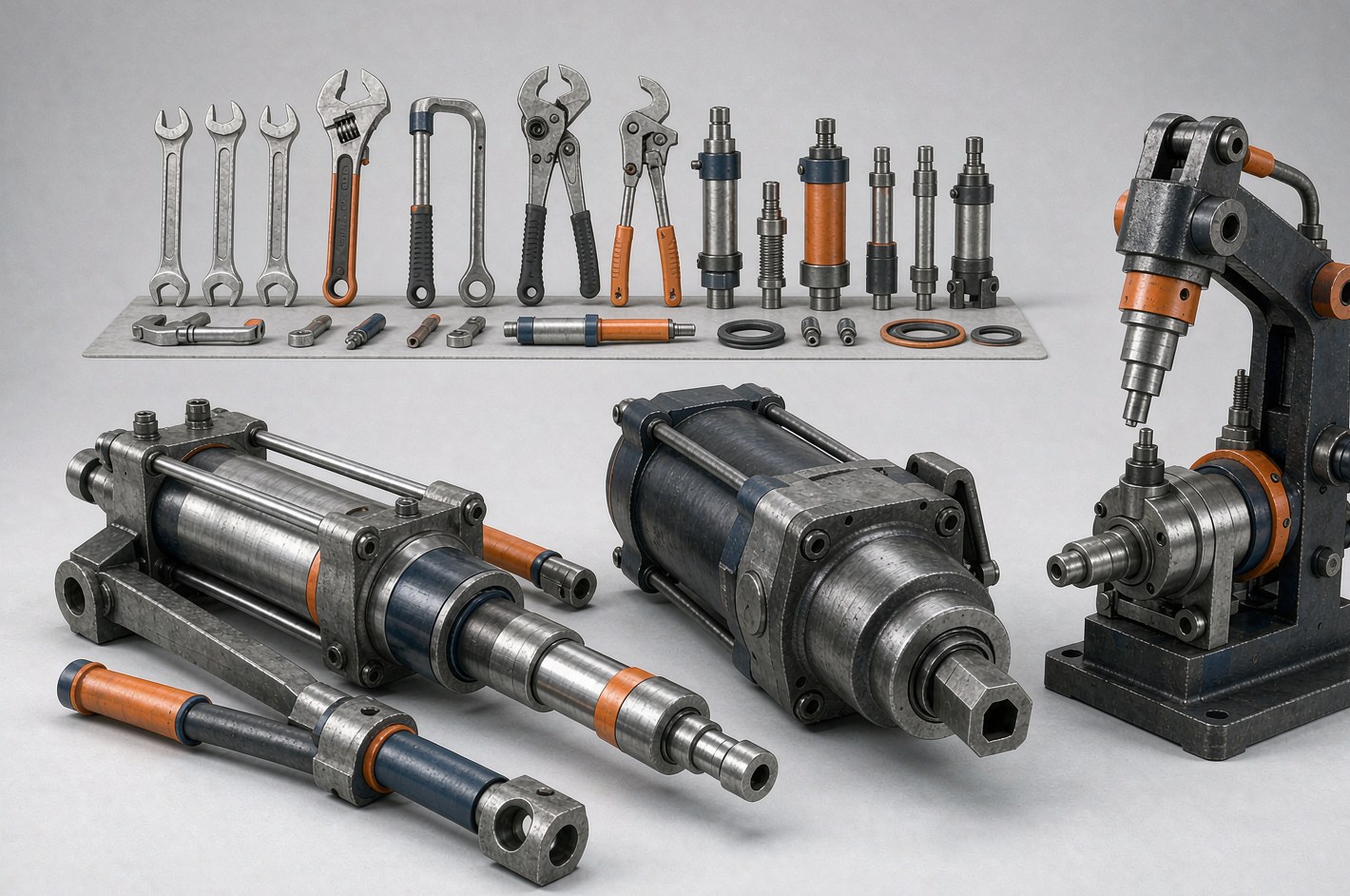Reference image of hydraulic tools and repair tools for workshop maintenance